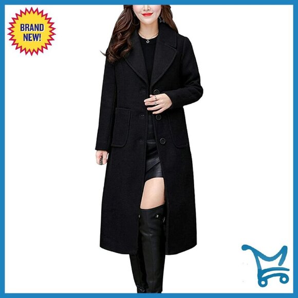 Jackets & Blazers - Mid-Length Wool Blend Coat Notched Lapel Single Breasted Button Front